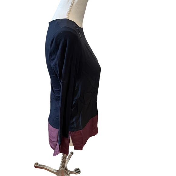 Bailey 44 Silk Color Block Long Sleeve Top Navy Maroon XS - Picture 3 of 6